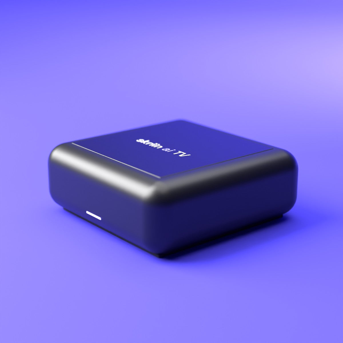 The skriin ai TV box on an indigo background
