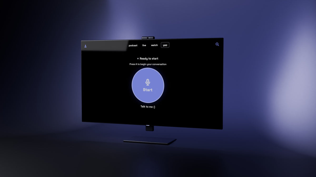 Concept render of the skriin TV, with the camera built into the top of the screen
